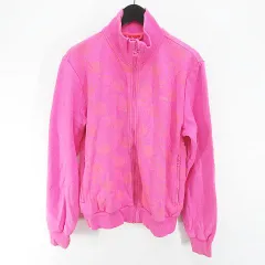 プーマ PUMA ジャケット 薄手 S ピンク系 ジップアップ ロゴ 文字 プリント ポケット ブルゾン 総柄