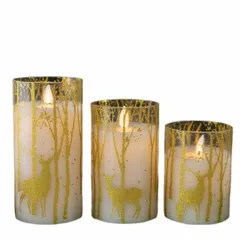 デコレーションライト インテリア クリスマス 本物のようなろうそく ホワイト 癒し おしゃれ 鹿の装飾 パーティ かわいい 置物 プレゼント 電池式 高さの異なる3つセット リモコン付き