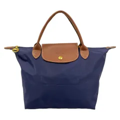 LONGCHAMP(ロンシャン) ハンドバッグ ル・プリアージュオリジナル ネイビー×ブラウン 折りたたみ レザー