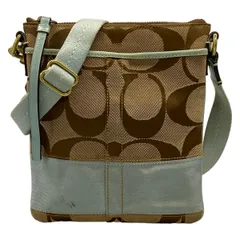 COACH(コーチ) ショルダーバッグ シグネチャーストライプスイングパック 10129 カーキ×ライトブルー レザー