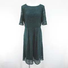 スープ SOUP 総レース 五分袖 膝丈 フレアワンピース ワンピース 9 緑系 グリーン 刺繍 シースルー 透け感 裏地