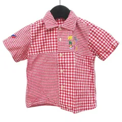 ミキハウス mikihouse ギンガムチェック柄 半袖 シャツ 90 赤系 レッド 刺繍 ボタン 日本製