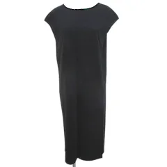 プラステ PLST 半袖 ワンピース 膝丈 S 黒系 ブラック 無地 スリット 伸縮性