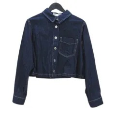 ザラ ZARA 長袖 デニムジャケット ショート丈 L 紺系 ネイビー 胸ポケット 