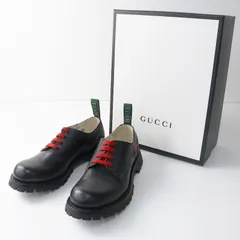 美品 メンズ グッチ GUCCI 547668 ウェブ プレーントゥ レザー レースアップシューズ 8.5（27.5cm相当）ブラック/本革【2400014942804】のサムネイル