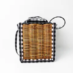美品 定価46200円 エバゴス ebagos ギンガム かご袋ショルダー カゴポシェット GINGHAM モノトーン┃かごバッグ 【2400014932218】のサムネイル