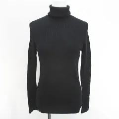 ユニクロ UNIQLO 長袖 ニット セーター タートルネック L 黒系 ブラック リブ 毛 ウール 無地