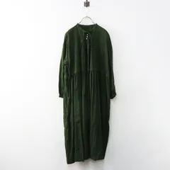 ネストローブ nest Robe リネンタックネックワンピース F‖グリーン ドレス ロング フレア ギャザー 長袖 リボン【2400014933161】