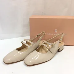 未使用☆ FABIO RUSCONI ファビオルスコーニ ダブルストラップバックバンドパンプス 36(23.0〜23.5cm) ライトベージュエナメル