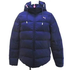 プーマ PUMA 2way ダウン ベスト ジャケット L 紫系 パープル ジップアップ フード ロゴ 刺繍 裏地