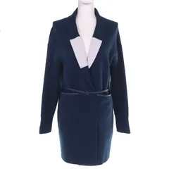 極美品□Loro Piana ロロピアーナ FAI0388 ベビーカシミヤ100％ ラムレザーパイピング リバーシブル ロングニットカーディガン コート ネイビー S イタリア製 正規品 レディース