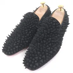極美品□Christian Louboutin クリスチャンルブタン 3130027 DANDY PIK PIK スウェードレザー スパイク マルチスタッズ フロッキー ローファー スリッポン ブラック 40 箱・保存袋付き イタリア製 メンズ