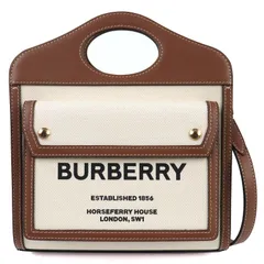 未使用品△BURBERRY バーバリー 8039361 ミニ ポケットバッグ ナチュラル/モルトブラウン キャンバス レザー ホースフェリープリント ツートン 2WAY ハンドバック ショルダーバッグ 保存袋付き イタリア製 レディース