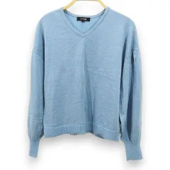 アンタイトル UNTITLED 長袖 ニット セーター 2 水色系 ラメ Vネック ボリューム袖 無地