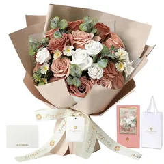 【新品】 Fiorifiore 人気 母の日 ソープフラワー 卒業式 花束 プレゼント ギフト 誕生日 造花 バラ 18本 女性 結婚祝い 退職 送別会 インテリア (Cappuccino) 1