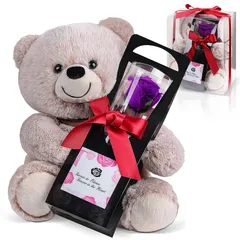 【新品】 【クリアケース入り】 ぬいぐるみ と バラ 女性 誕生日プレゼント 母の日 女性 プリザーブドフラワー 妻 結婚記念日 結婚祝い クマさんと一輪のバラ 薔薇 彼女 記念日 母親 ギフト 敬老の日 退職 入学 卒業 新居祝い メッセージカード付き (パ