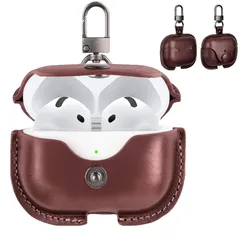 新品 BUITFOU AirPods 3 用 ケース エアーポッズ 3 カバーPU革 本革 エアーポッズ3 レザーケース カバー 落下防止 耐衝撃 LEDライト可視 カラビナ付き 紛失防止(ダークブラウン)