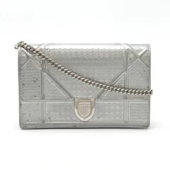 Christian Dior クリスチャン ディオール ディオラマ チェーンウォレット ポシェット 2WAY クラッチバッグ パテントレザー メタリック シルバー
