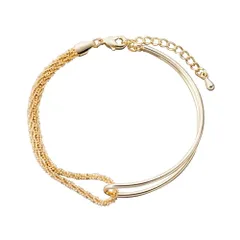【ゴールド×ワンサイズ】[Cream dot. クリームドット公式] バングル レディース   ニッケルフリー メタル 艶 ハーフ 切り替えデザイン 2連チェーン カーブ MIX  のサムネイル