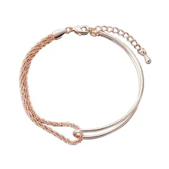 【ピンクゴールド×ワンサイズ】[Cream dot. クリームドット公式] バングル レディース   ニッケルフリー メタル 艶 ハーフ 切り替えデザイン 2連チェーン カーブ MIX  のサムネイル