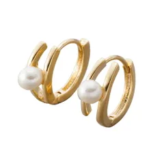 【ゴールド×ピアス】[Cream dot. クリームドット公式] ピアス レディース   ニッケルフリー フープ ワンタッチ キャッチレス 中折れ パール メタル カーブ 2連風 レイヤード風  