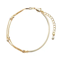 【ゴールド×ワンサイズ】[Cream dot. クリームドット公式] バングル レディース   ニッケルフリー メタル 艶 ハーフ 切り替えデザイン MIX 2連チェーン メタルボール ステーション  のサムネイル