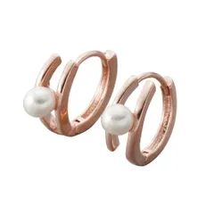 【ピンクゴールド×ピアス】[Cream dot. クリームドット公式] ピアス レディース   ニッケルフリー フープ ワンタッチ キャッチレス 中折れ パール メタル カーブ 2連風 レイヤード風  