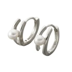 【シルバー×ピアス】[Cream dot. クリームドット公式] ピアス レディース   ニッケルフリー フープ ワンタッチ キャッチレス 中折れ パール メタル カーブ 2連風 レイヤード風  