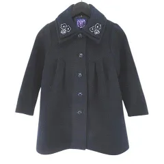 アナスイ ANNA SUI mini ステンカラーコート ミドル丈 120 紺系 ネイビー 日本製 フラワーモチーフ 刺繍 毛 ウール 裏地