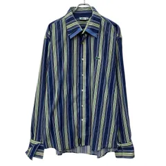 LACOSTE 長袖 ストライプシャツ XL ネイビー マルチカラー ラコステ ボタン ワンポイント刺繍 ストライプ柄 ダブル襟 春秋物 a804-6069のサムネイル