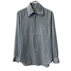 ～70s Vintage CROCODILE 長袖 ストライプシャツ L～ ライトブルー クロコダイル 襟芯 ～70年代 総柄 胸ポケット 春物 a804-6123のサムネイル