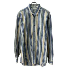 90s カナダ製 L.L.Bean 長袖 ストライプシャツ L ホワイト マルチカラー エルエルビーン ボタンダウン 90年代 胸ポケット 春秋物 a804-6126のサムネイル