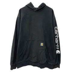 carhartt ロゴスウェット パーカー L ブラック カーハート プルオーバー フーディー シンプル スウェット アームプリント 秋物 a804-6133