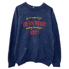 90s USA製 FRUIT OF THE LOOM プリントスウェット トレーナー L ネイビー フルーツオブザルーム コットンポリ 90年代 春秋物 a804-6140