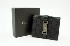 グッチ ジャッキー 二つ折り コンパクト 財布 サイフ 035・2888・2129 シルバー金具 Unisex GGキャンバス 黒 ブラック GUCCI 6136k