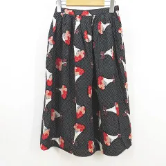 ピンクハウス PINK HOUSE フレアスカート ロング丈 黒系 ブラック 花柄 ドット柄 総柄 裏地付き サイドポケット