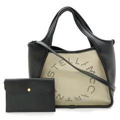 STELLA McCARTNEY ステラ マッカートニー ステラ ロゴ トートバッグ 2WAY ショルダーバッグ キャンバス レザー ナチュラル ブラック 黒 ポーチ付き