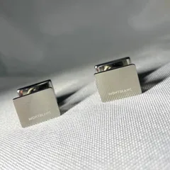 美品 希少 MONTBLANC モンブラン ロゴ&ライン 2Way リバーシブルデザイン 艶消し&鏡面クロームシルバー カフス カフリンクス ボタンのサムネイル
