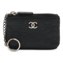 CHANEL シャネル カメリア ココマーク コインケース 小銭入れ コインパース ラムスキン レザー ブラック 黒 シルバー金具 キーリング付き