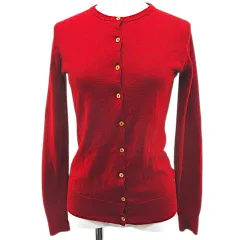 ジョンスメドレー JOHN SMEDLEY 長袖 ニット カーディガン S 赤系 レッド 無地 ボタン リブ 毛 ウール