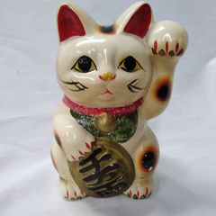 招き猫 貯金箱 三毛猫 右手上げ 陶器製 置物 - メルカリ