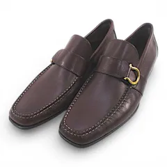 サルヴァトーレフェラガモ Salvatore Ferragamo ローファー ガンチーニ ゴールド金具 ベルトデザイン  ステッチ 6 2E ブラウン 茶系 レザー イタリア製