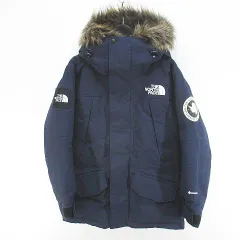 ザノースフェイス THE NORTH FACE ND92342 アンタークティカパーカ アウトドアウェア ダウンジャケット コート 比翼 XS 紺系 ネイビー ジップアップ ロゴ 文字 刺繍 ワッペン