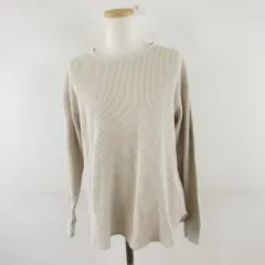 ユニクロ UNIQLO ワッフル クルーネックT カットソー 長袖 ベージュ L *A228