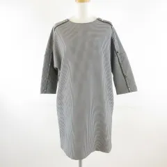ザラ ベーシック ZARA BASIC ワンピース ミニ 七分袖 総柄 黒 白 XS *T518