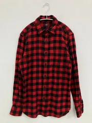 UNIQLO ユニクロ シャツ/ブラウス S レッド コットン チェック柄 ミドル丈 長袖 レギュラーカラー