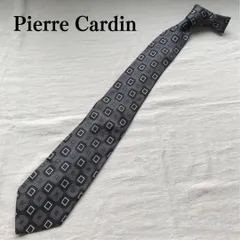 ピエールカルダン ネクタイ 灰色 黒 白 幾何学模様 絹 上品【n3441】