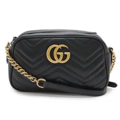 GUCCI グッチ GGマーモント ショルダーバッグ ポシェット チェーンバッグ 斜め掛け キルティング レザー ブラック 黒 ゴールド金具 447632