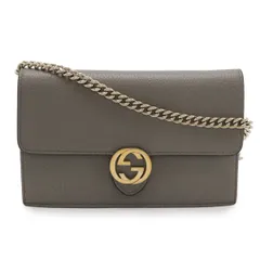 GUCCI グッチ インターロッキングG ロゴ チェーンウォレット ショルダーバッグ 2WAY クラッチバッグ 長財布 レザー グレー アウトレット品 510314