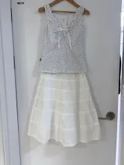 日本 ヴィンテージ 白 エンブロイダリー スカート ミディ丈